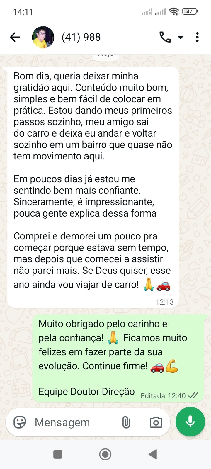 Depoimento de aluno do Doutor Direção